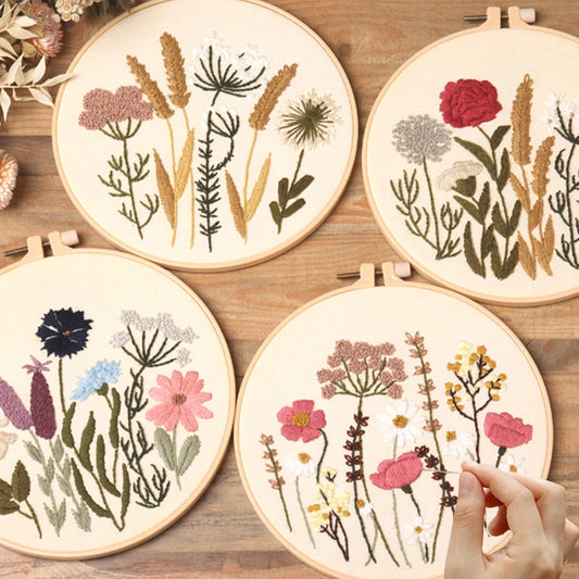 Floral Embroidery Starter Kit – Beginner-Friendly Needlework Set with Printed Pattern & Optional Hoop