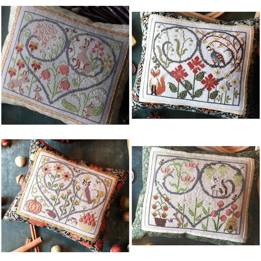 Love Season Cross Stitch Sampler Kit – Heart, Flowers & Woodland Creatures
