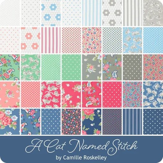 A Cat Named Stitch Charm Pack – Moda Fabrics – 42 Piece Precut by Camille Roskelley - Pisgah Needleworks