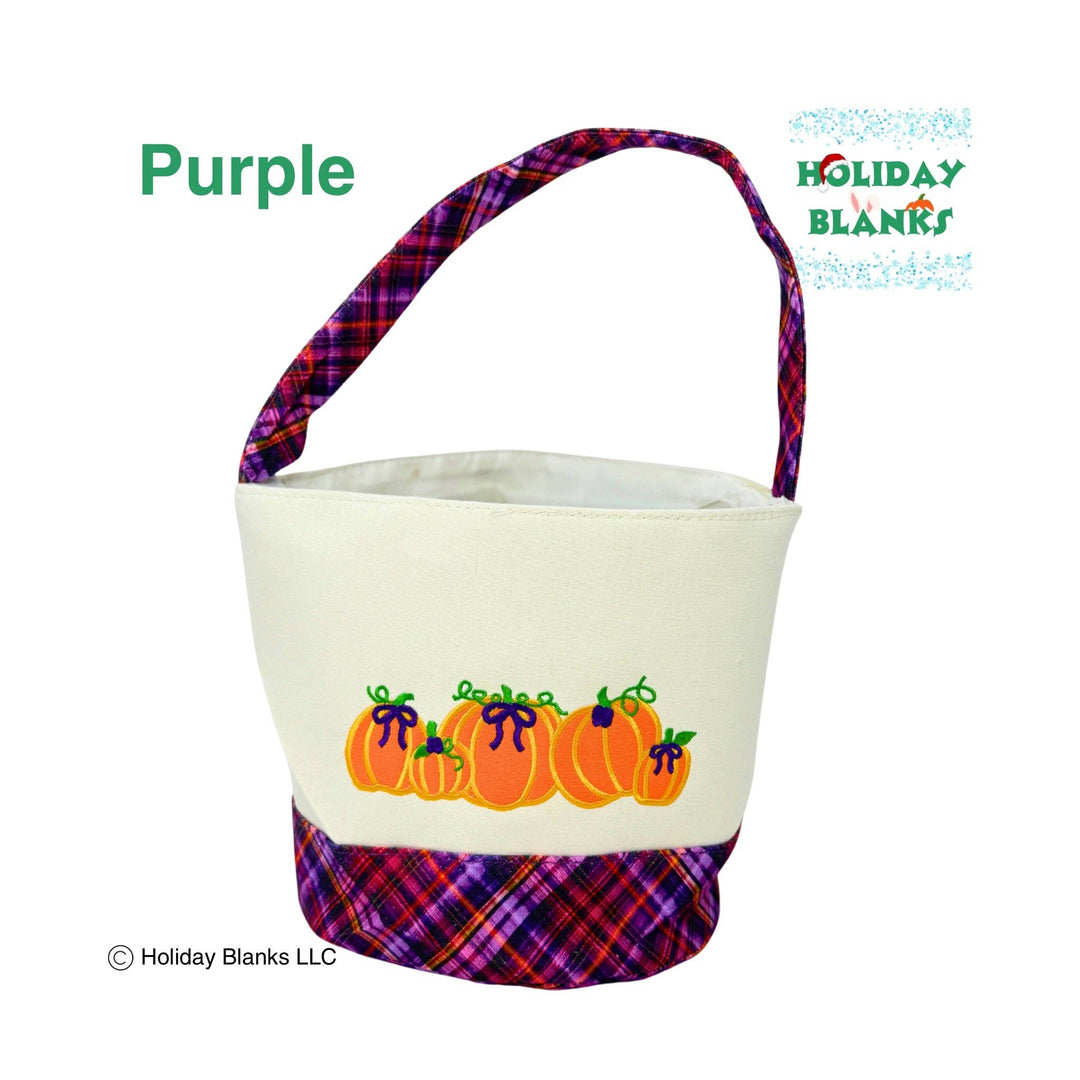 Holiday Blanks - Halloween plaid with pumpkins design basket embroidery blanks: Purple - Pisgah Needleworks
