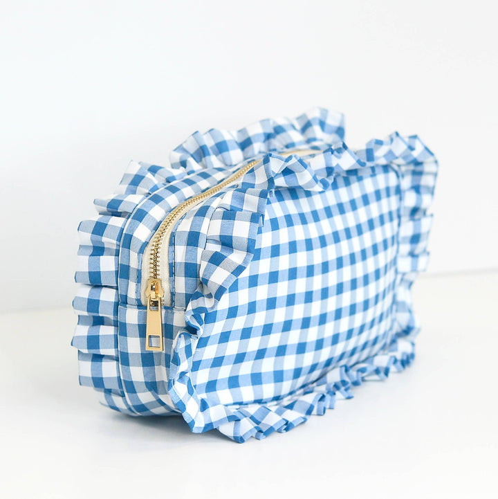 Mugsby - Gingham Ruffle Zipper Pouch Embroidery Friendly Cosmetic Bag: Black - Pisgah Needleworks