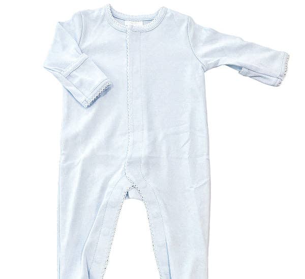 Southern Proper Blanks - Footies - Picot Trim: White w/Blue / 0-3 - Pisgah Needleworks