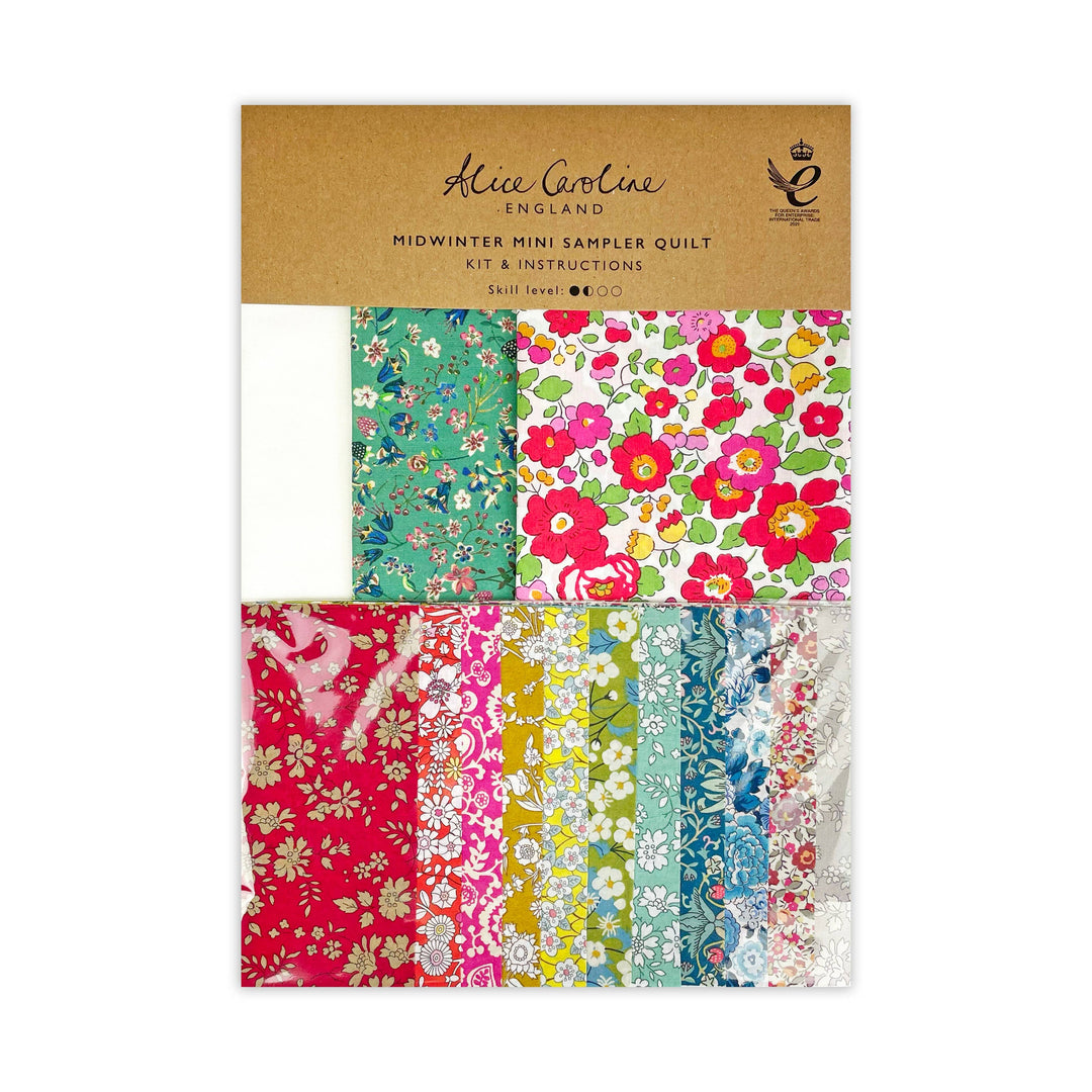 Floral fabric samples with 'Alice Caroline' branding on a white background