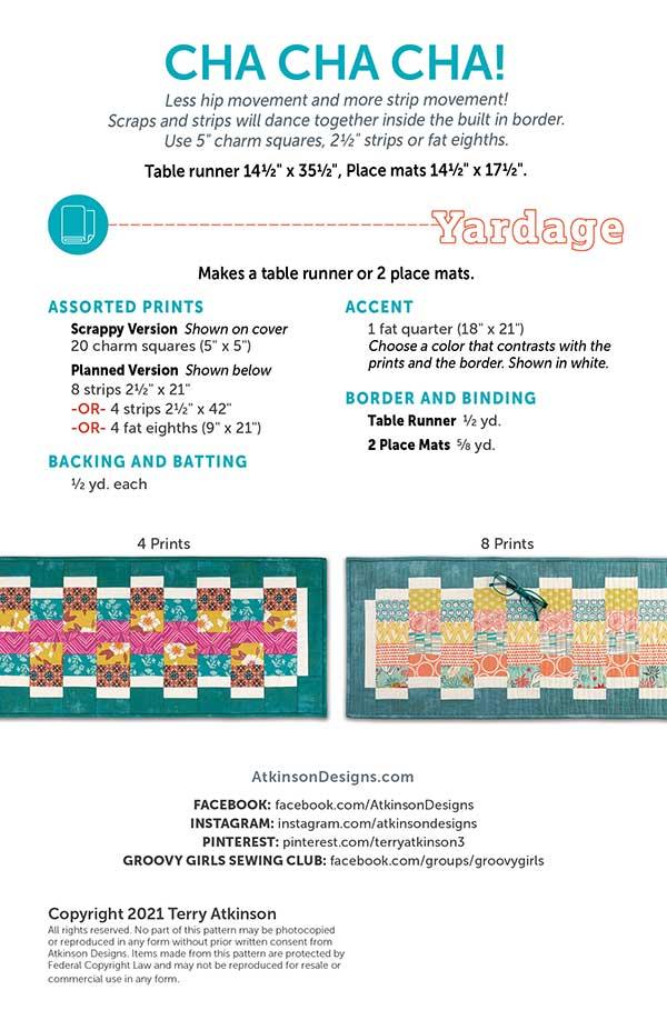 Atkinson Designs Cha Cha Cha Table Runner & Placemat Quilt Pattern | Charm Pack Friendly - Pisgah Needleworks