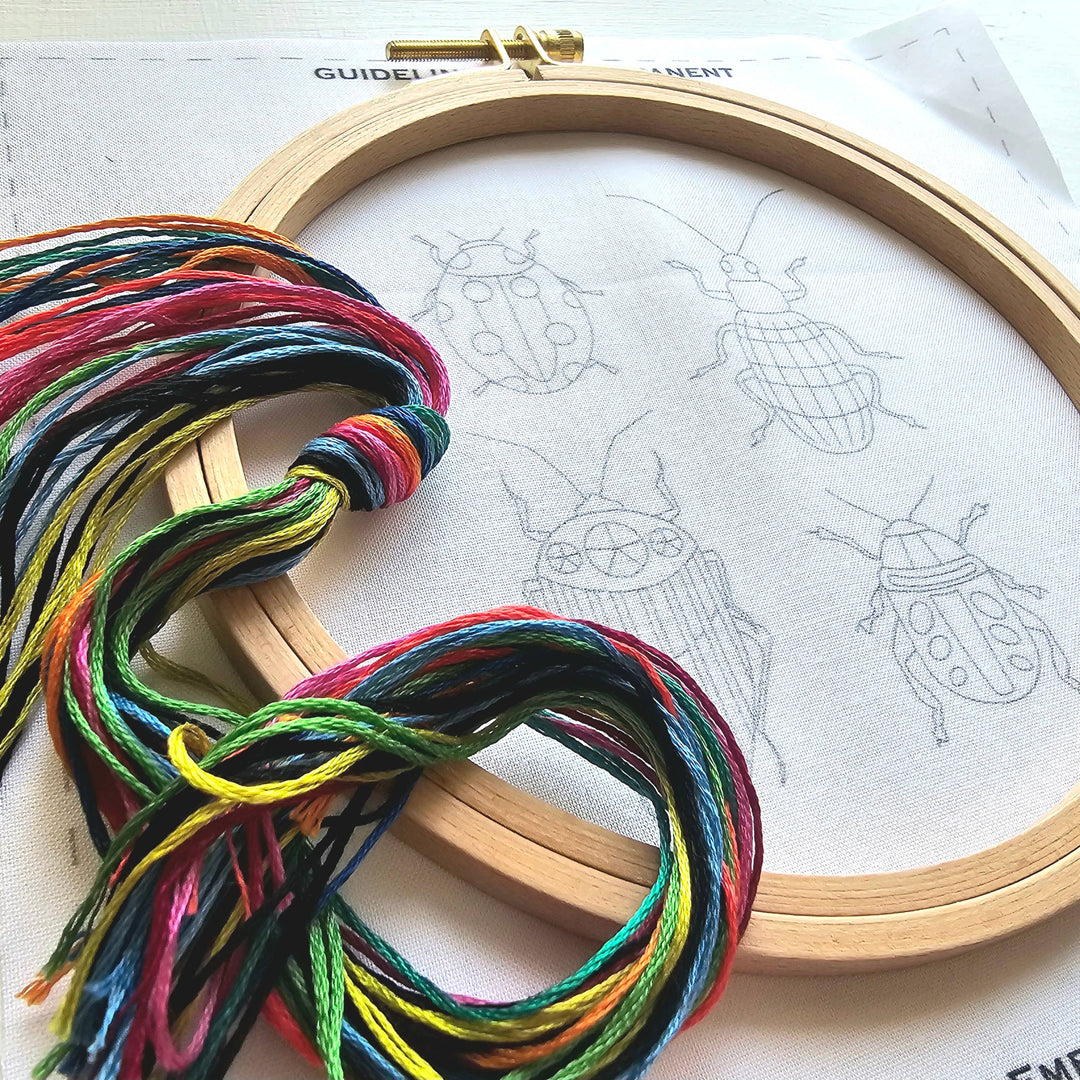 Jessica Long Embroidery – Beetle Collection Embroidery Kit | Colorful Bug Sampler