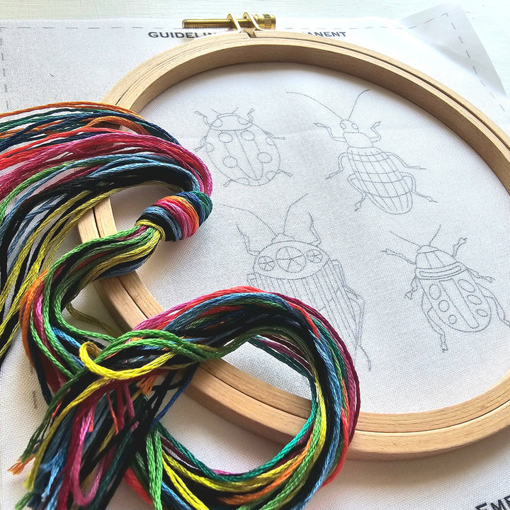 Jessica Long Embroidery – Beetle Collection Embroidery Kit | Colorful Bug Sampler