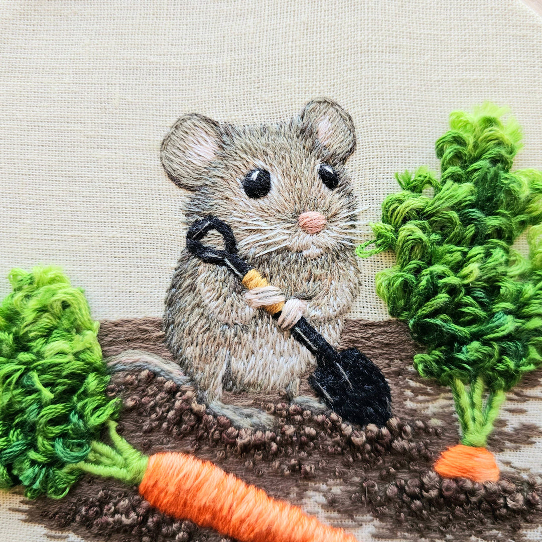 Jessica Long Embroidery – Garden Mouse Embroidery Kit | Thread Painting & Stumpwork Kit