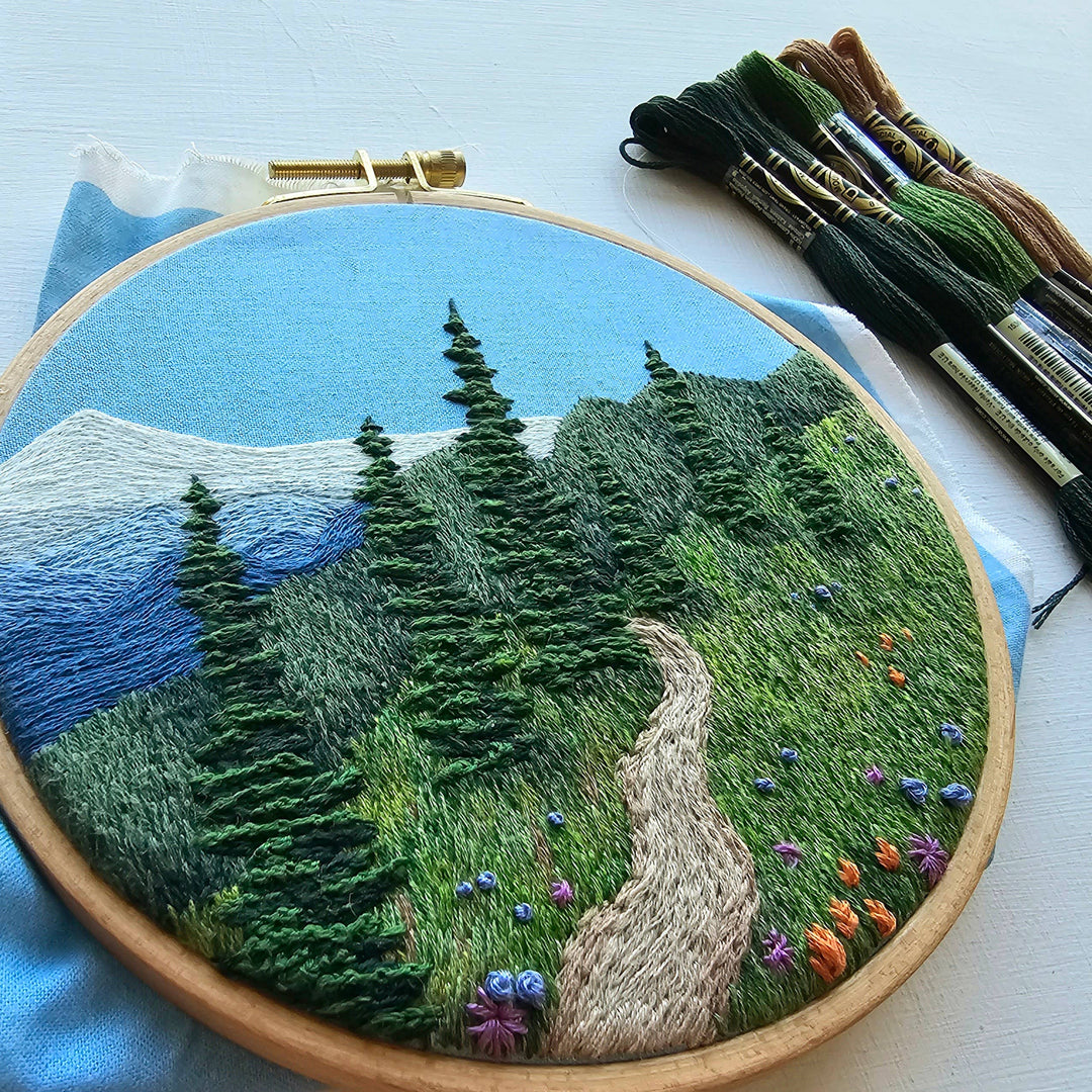 Jessica Long Embroidery – Happy Trails Landscape Embroidery Kit | 6" Intermediate Hand Embroidery