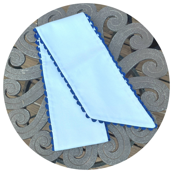 THE ROYALTY COLLECTION - White Cotton Pique Sash with Trim: 54 inches / Blue - Pisgah Needleworks