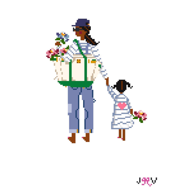 Jennifer Vallez Mother & Child Brunette with Daughter Needlepoint Canvas | JV262-JV267