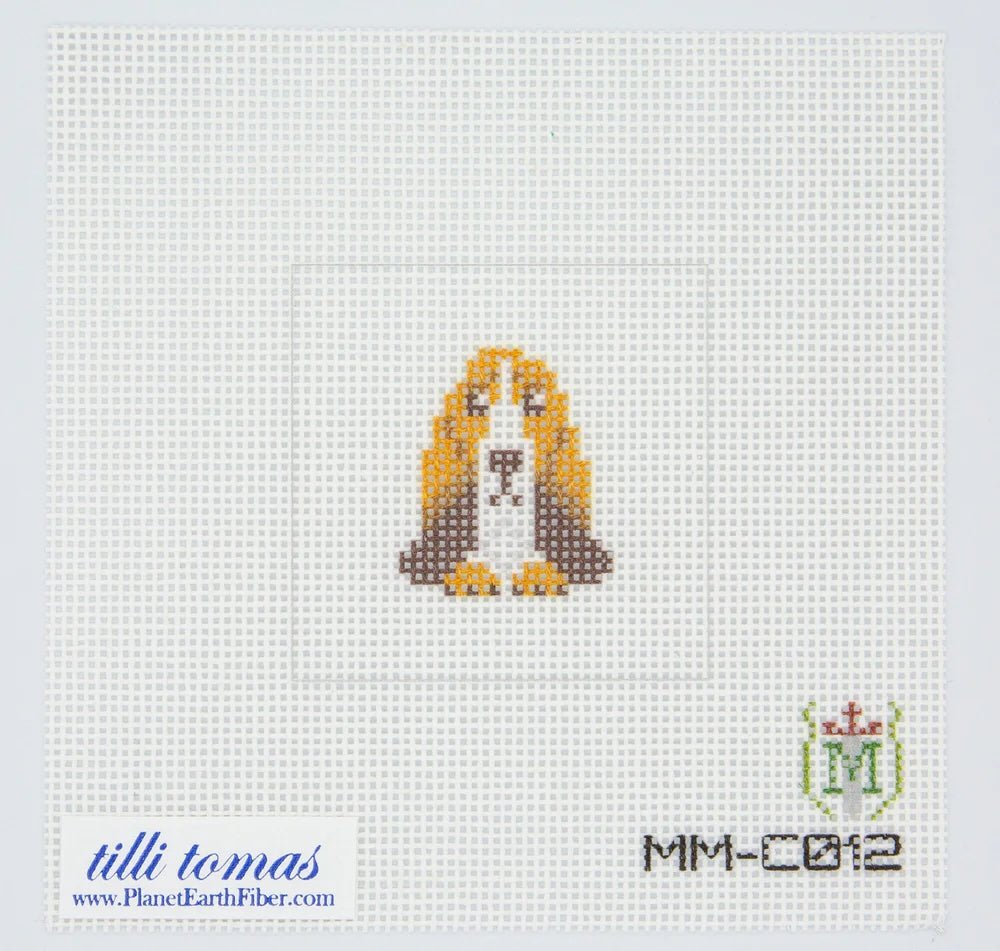 Bassett Hound Needlepoint Canvas – 2"x2", 18 Mesh by Misty Morrow - Pisgah Needleworks