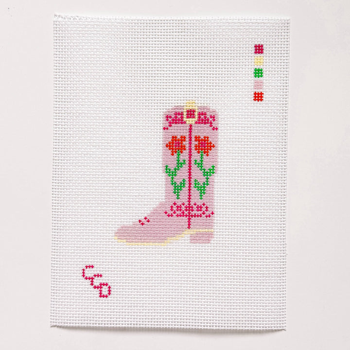 Cotswold Co Designs - Hand Painted Pink Cowgirl Boot 3” Needlepoint Canvas 13 Mesh - Pisgah Needleworks