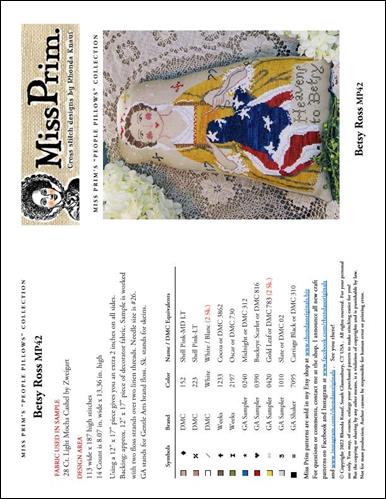 Betsy Ross Pillow Cross Stitch Pattern | Miss Prim Americana Design - Pisgah Needleworks