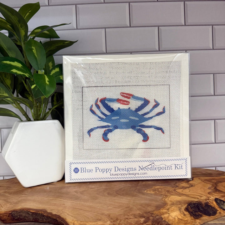 Blue Poppy Designs Blue Crab Beginner Needlepoint Kit – 4” x 6” on 13 Mesh - Pisgah Needleworks