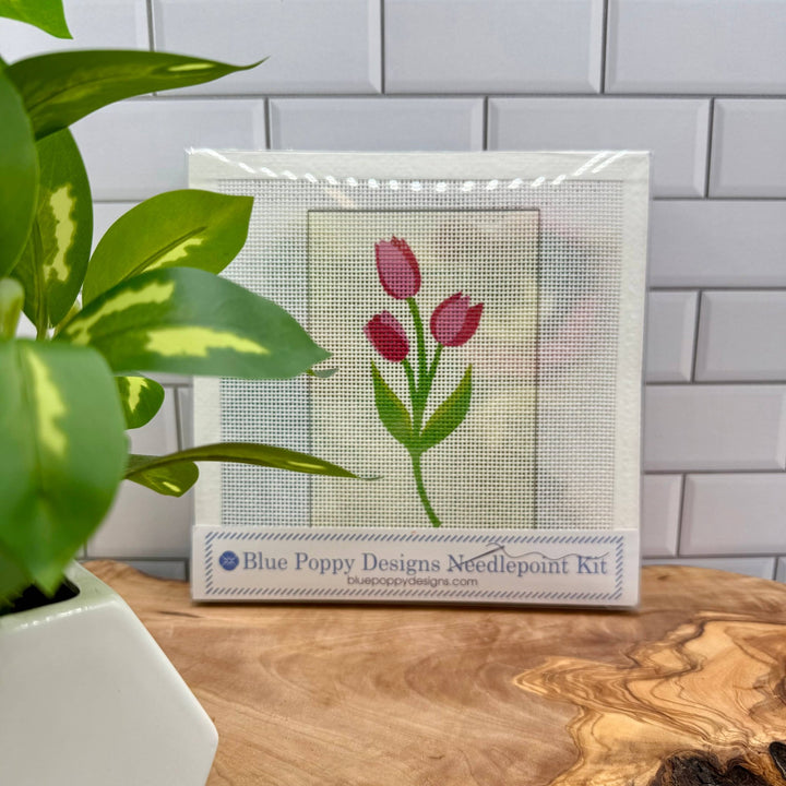 Blue Poppy Designs Tulips Beginner Needlepoint Kit – 4” x 6” on 13 Mesh - Pisgah Needleworks