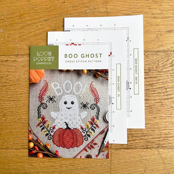 Boo Ghost Cross Stitch Pattern – Love Poppet Printed Chart - Pisgah Needleworks