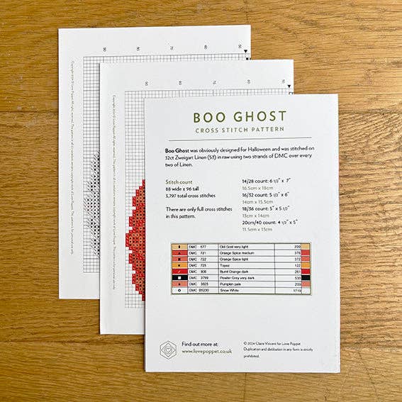 Boo Ghost Cross Stitch Pattern – Love Poppet Printed Chart - Pisgah Needleworks