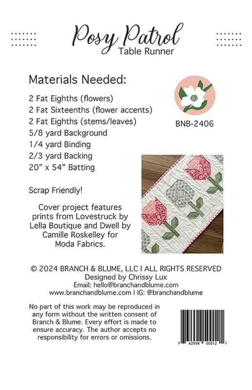 Branch & Blume Posy Patrol Table Runner Quilt Pattern | Floral Table Runner Pattern - Pisgah Needleworks