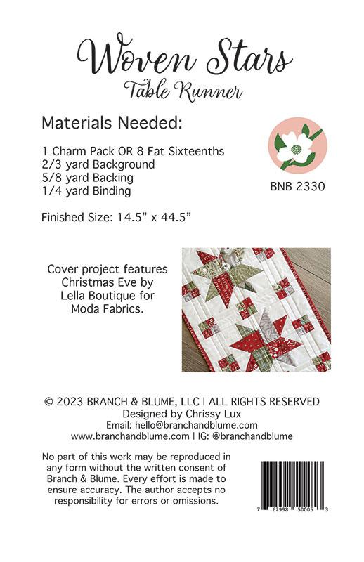 Branch & Blume Woven Stars Table Runner Quilt Pattern | Christmas Star Quilt Pattern - Pisgah Needleworks