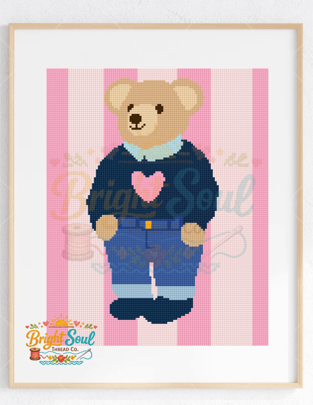 Bright Soul Thread Co. Love Bear Counted Cross Stitch Kit Large | Complete Teddy Bear Cross Stitch Kit - Pisgah Needleworks