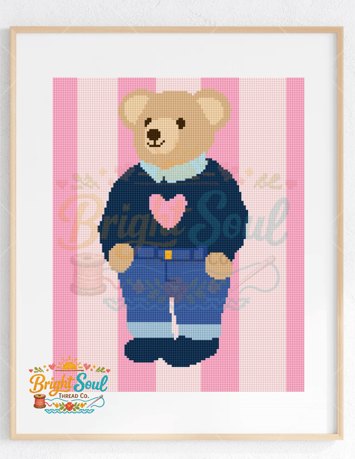 Bright Soul Thread Co. Love Bear Counted Cross Stitch Kit Large | Complete Teddy Bear Cross Stitch Kit - Pisgah Needleworks