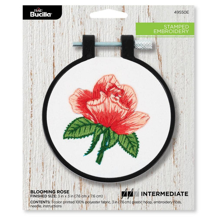 Bucilla Blooming Rose Stamped Embroidery Kit – 3" Floral Embroidery Hoop - Pisgah Needleworks