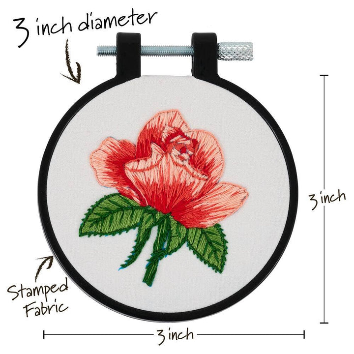 Bucilla Blooming Rose Stamped Embroidery Kit – 3" Floral Embroidery Hoop - Pisgah Needleworks
