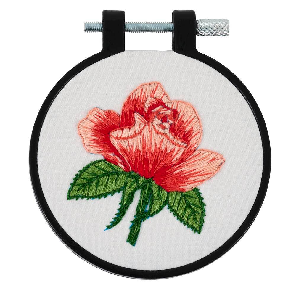 Bucilla Blooming Rose Stamped Embroidery Kit – 3" Floral Embroidery Hoop - Pisgah Needleworks
