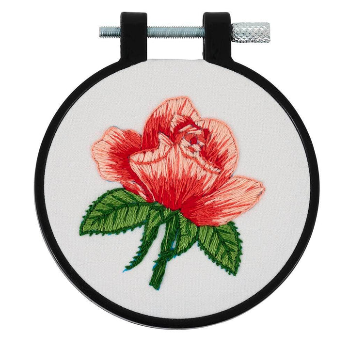 Bucilla Blooming Rose Stamped Embroidery Kit – 3" Floral Embroidery Hoop - Pisgah Needleworks