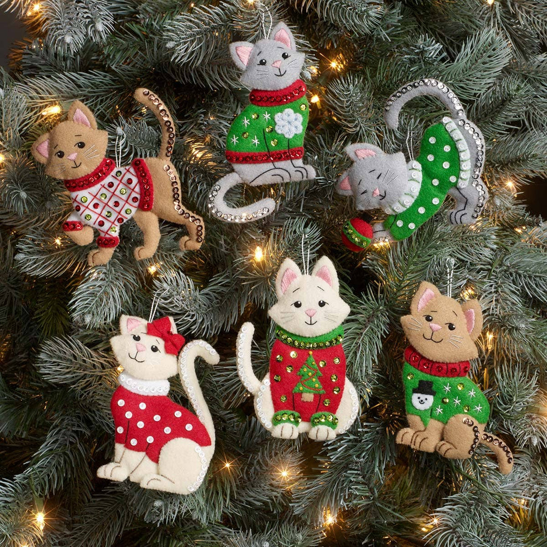 Bucilla Cats in Ugly Sweaters Felt Ornament Kit – Set of 6 Christmas Cat Ornaments - Pisgah Needleworks
