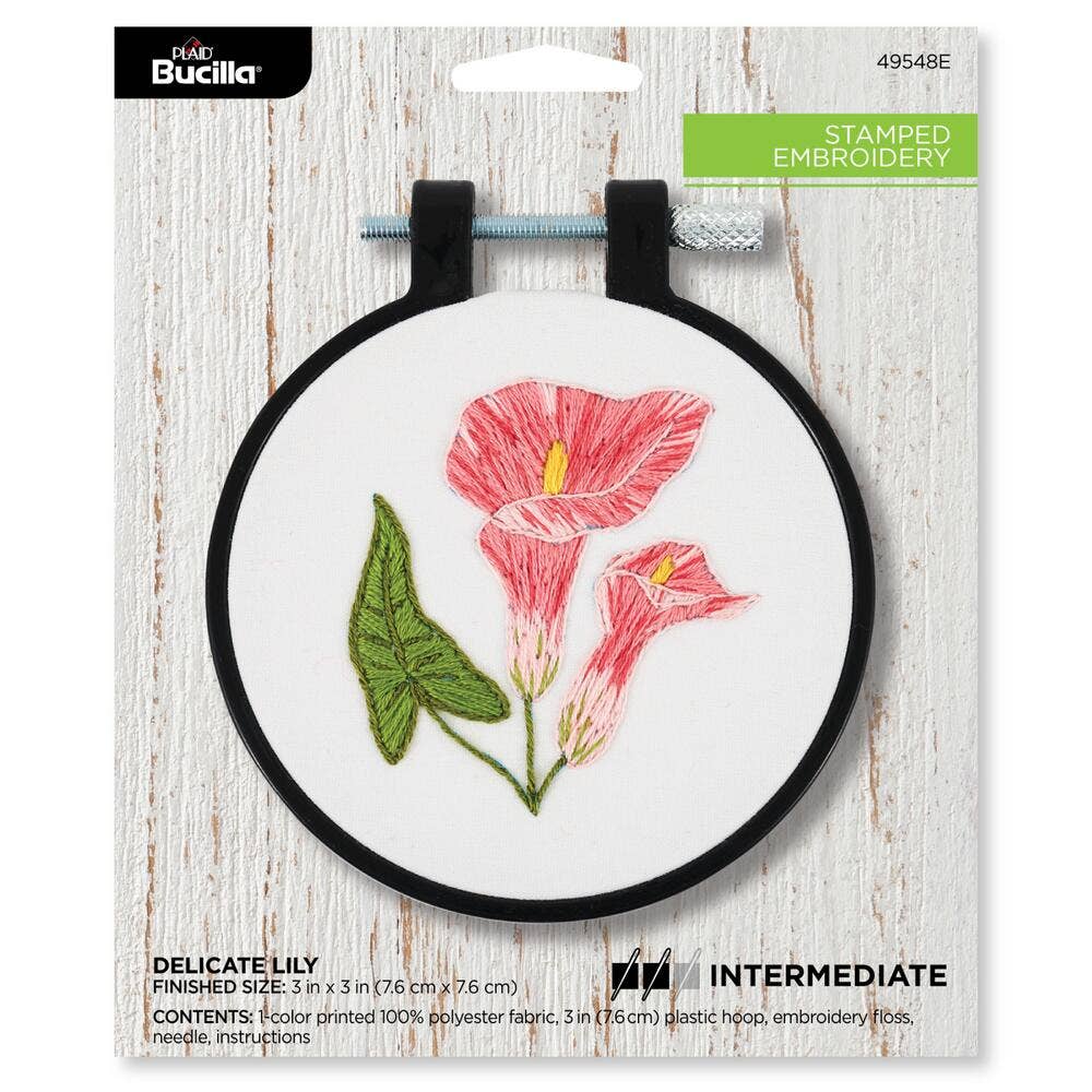 Bucilla Delicate Lily Stamped Embroidery Kit – 3" Floral Embroidery Hoop - Pisgah Needleworks