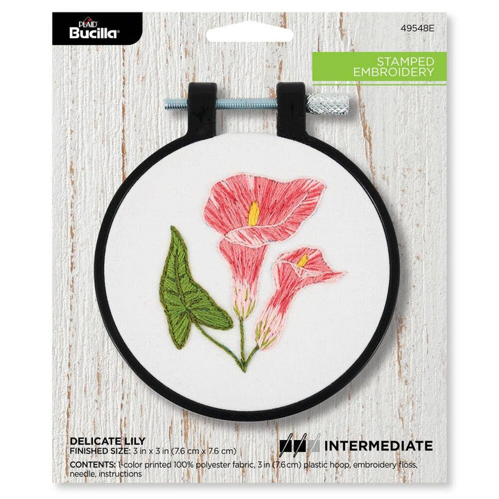 Bucilla Delicate Lily Stamped Embroidery Kit – 3" Floral Embroidery Hoop - Pisgah Needleworks