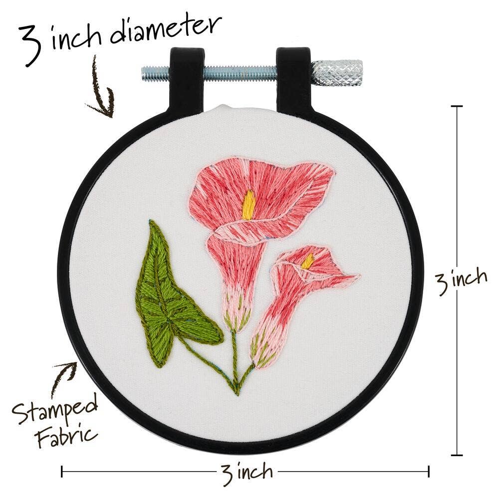 Bucilla Delicate Lily Stamped Embroidery Kit – 3" Floral Embroidery Hoop - Pisgah Needleworks