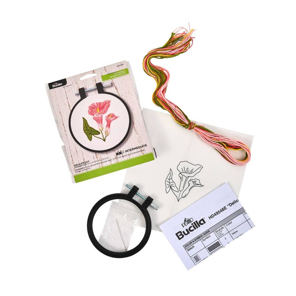 Bucilla Delicate Lily Stamped Embroidery Kit – 3" Floral Embroidery Hoop - Pisgah Needleworks