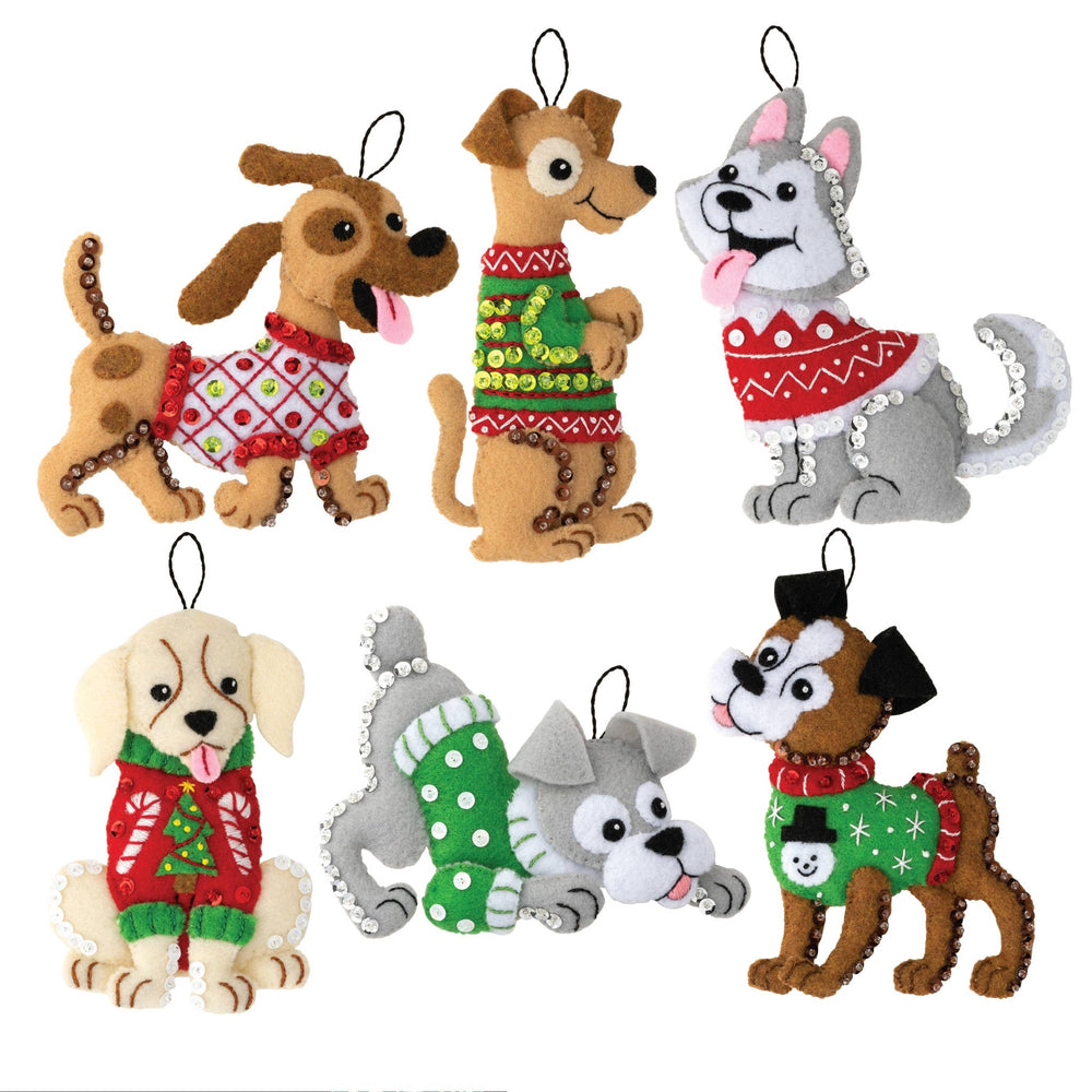 Bucilla Dogs in Ugly Sweaters Felt Ornament Kit – Set of 5 Christmas Dog Ornaments - Pisgah Needleworks