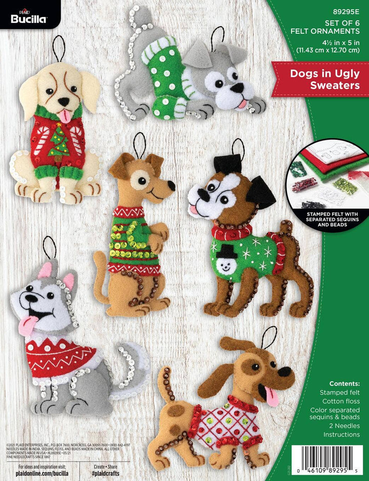 Bucilla Dogs in Ugly Sweaters Felt Ornament Kit – Set of 5 Christmas Dog Ornaments - Pisgah Needleworks