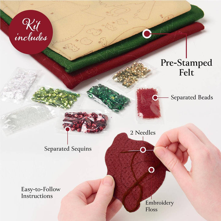 Bucilla Holiday Favorites Felt Ornament Kit – Set of 6 Classic Christmas Ornaments - Pisgah Needleworks