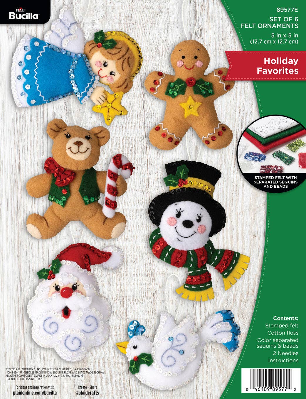 Bucilla Holiday Favorites Felt Ornament Kit – Set of 6 Classic Christmas Ornaments - Pisgah Needleworks