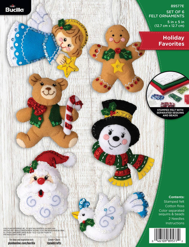 Bucilla Holiday Favorites Felt Ornament Kit – Set of 6 Classic Christmas Ornaments - Pisgah Needleworks