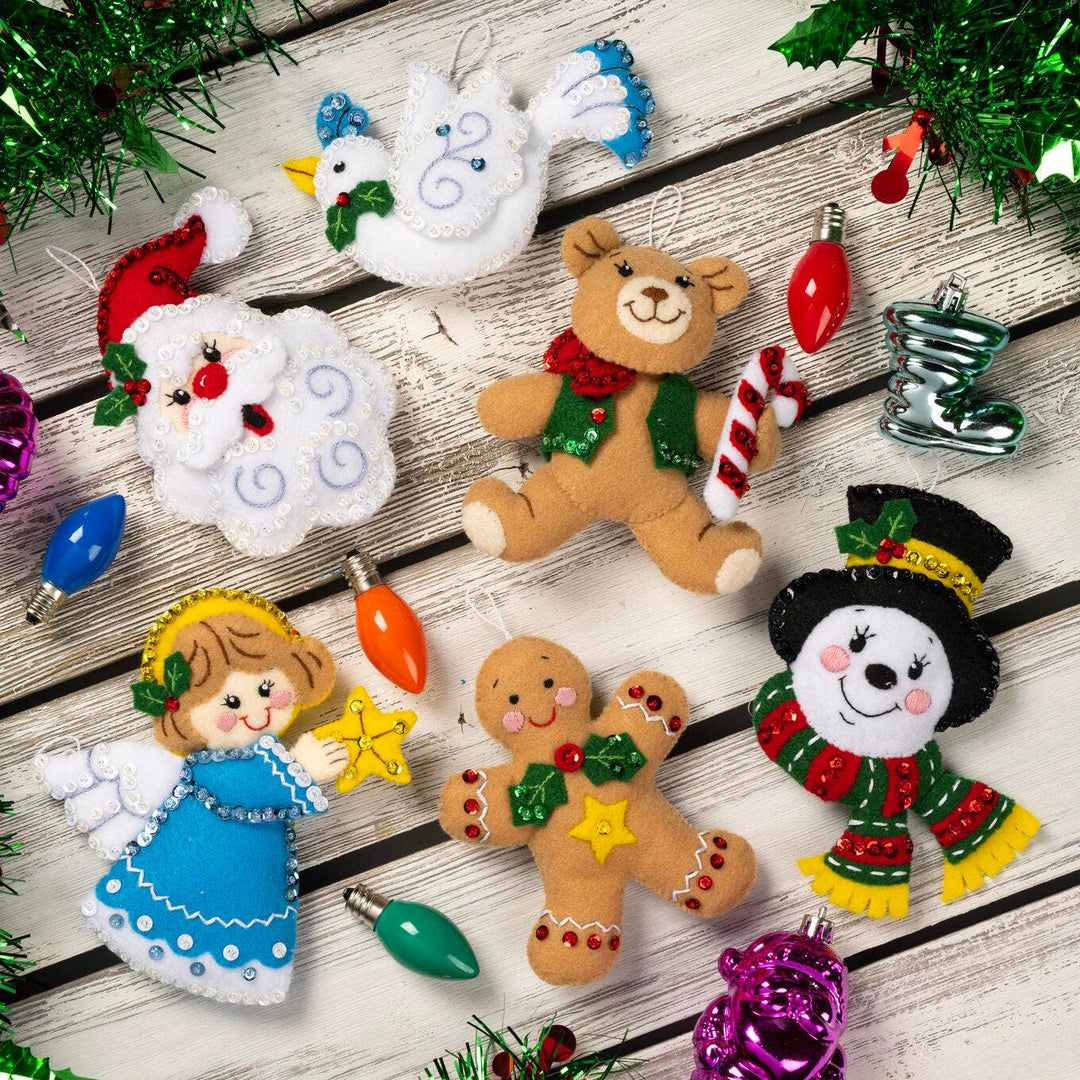 Bucilla Holiday Favorites Felt Ornament Kit – Set of 6 Classic Christmas Ornaments - Pisgah Needleworks
