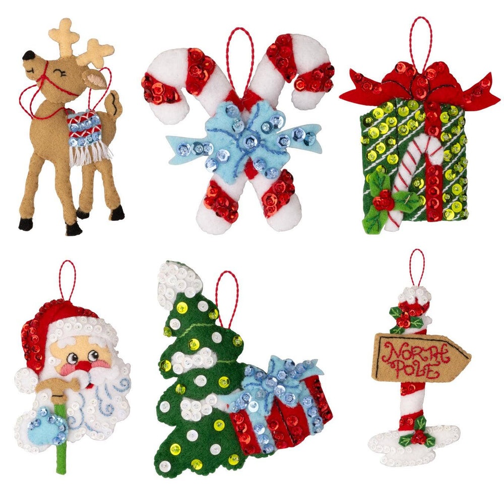 Bucilla North Pole This Way Felt Ornament Kit – Set of 6 Festive Christmas Ornaments - Pisgah Needleworks