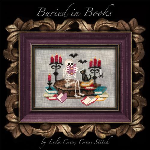 Buried in Books Cross Stitch Pattern | Lola Crow Halloween Leaflet - Pisgah Needleworks
