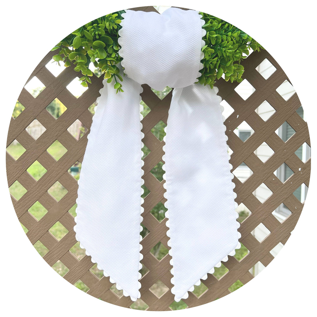 THE ROYALTY COLLECTION - White Cotton Pique Sash with Trim: 54 inches / Blue - Pisgah Needleworks