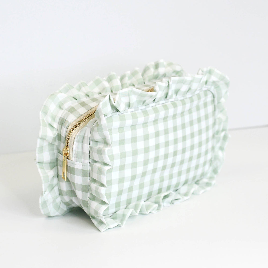 Mugsby - Gingham Ruffle Zipper Pouch Embroidery Friendly Cosmetic Bag: Black - Pisgah Needleworks