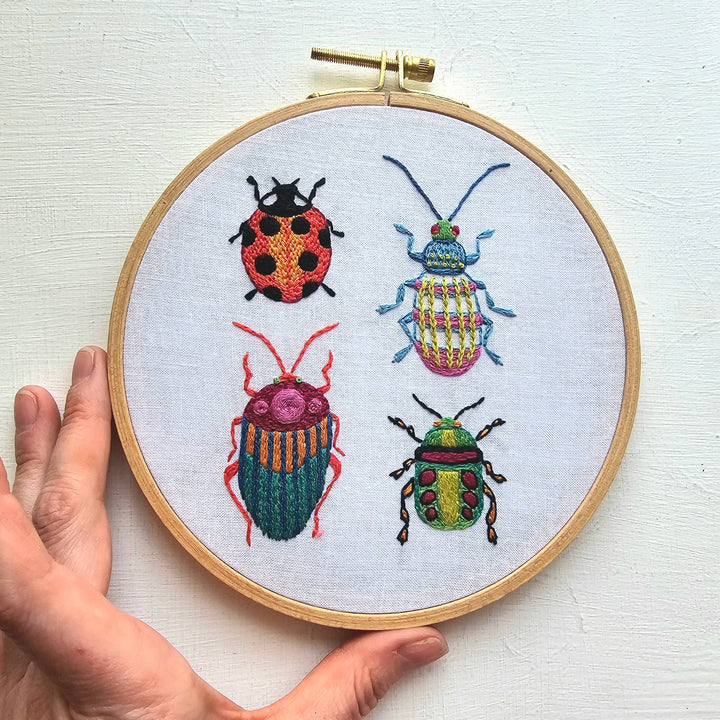 Jessica Long Embroidery – Beetle Collection Embroidery Kit | Colorful Bug Sampler