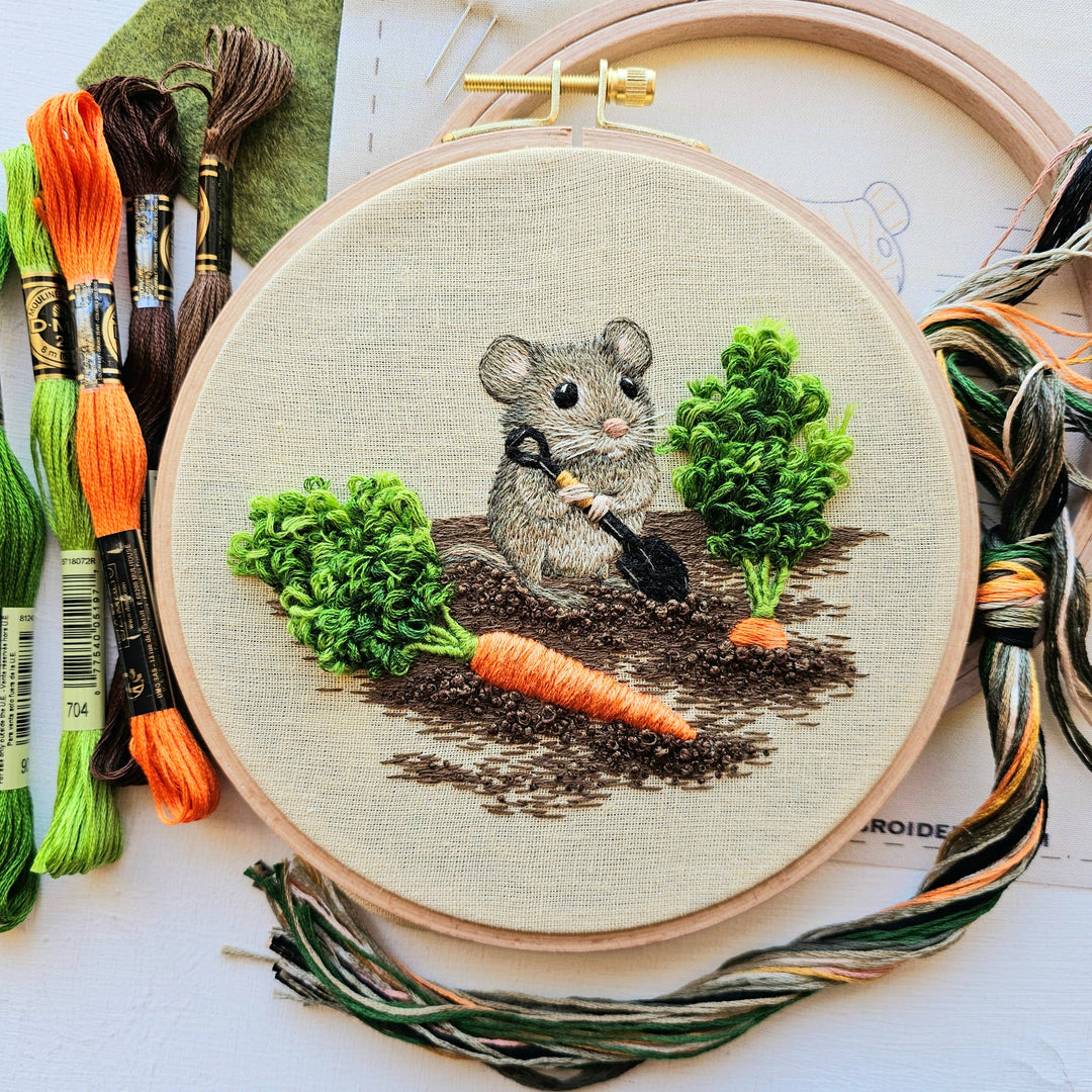 Jessica Long Embroidery – Garden Mouse Embroidery Kit | Thread Painting & Stumpwork Kit