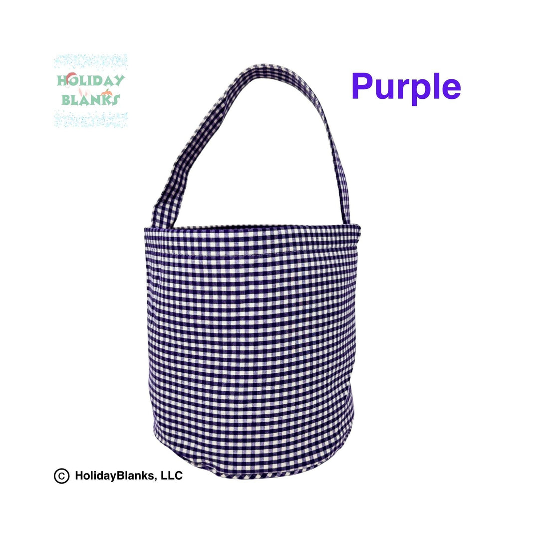 Holiday Blanks - 2025  HB Gingham Halloween basket embroidery blanks: Purple - Pisgah Needleworks