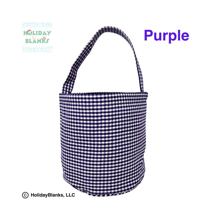 Holiday Blanks - 2025  HB Gingham Halloween basket embroidery blanks: Purple - Pisgah Needleworks
