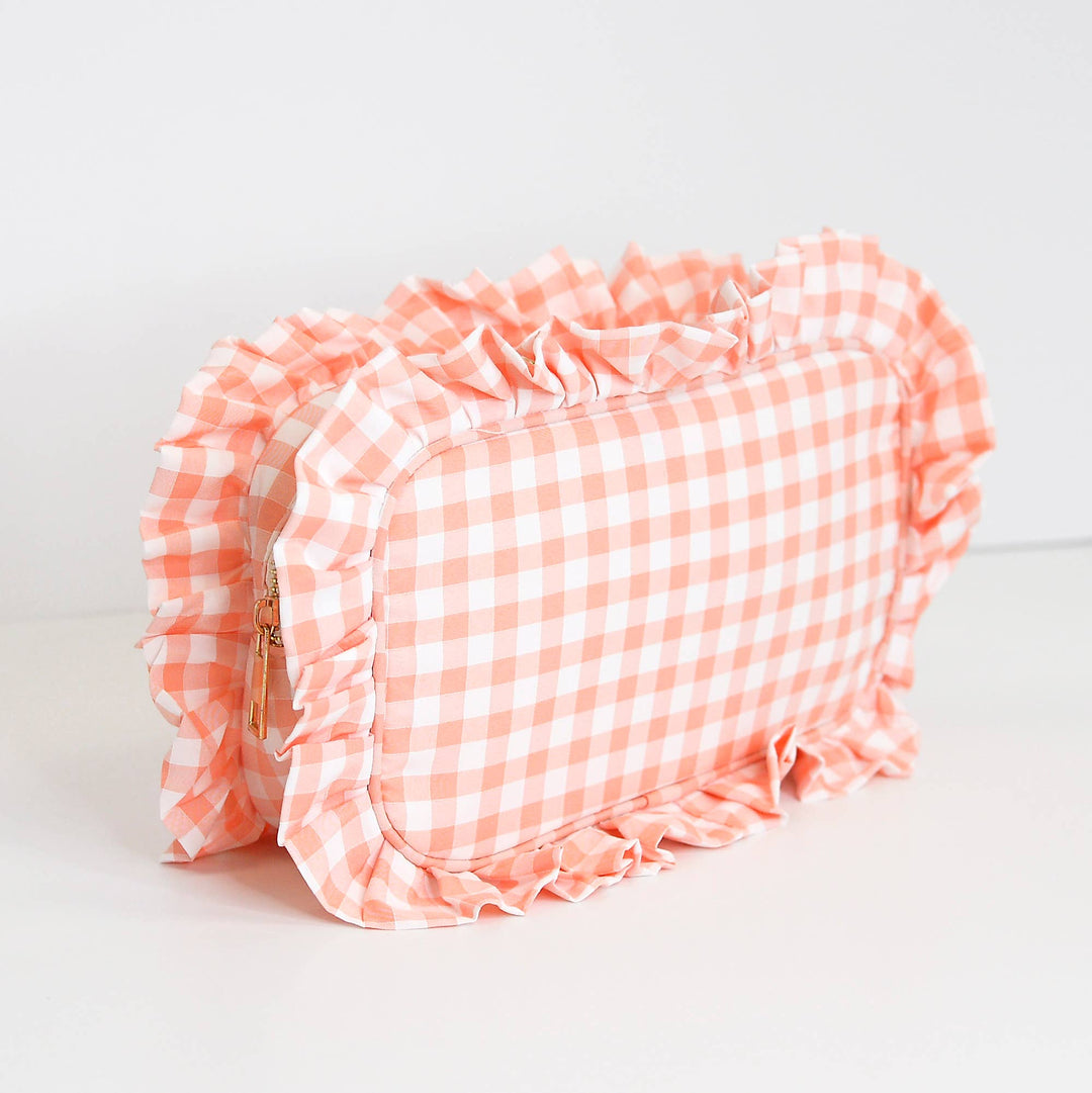 Mugsby - Gingham Ruffle Zipper Pouch Embroidery Friendly Cosmetic Bag: Black - Pisgah Needleworks