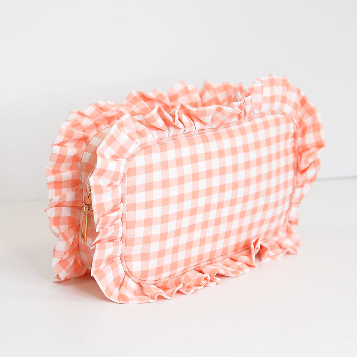 Mugsby - Gingham Ruffle Zipper Pouch Embroidery Friendly Cosmetic Bag: Black - Pisgah Needleworks
